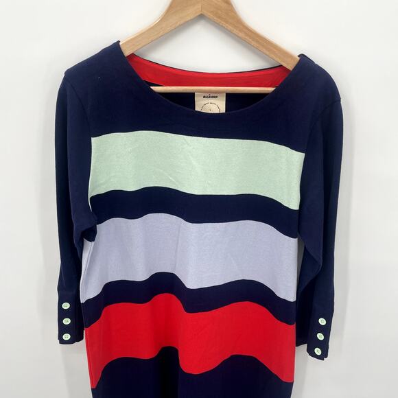 ANTHROPOLOGIE Allihop Colorblock Mod Stripe Cotton Shift Dress // L - Picture 3 of 8